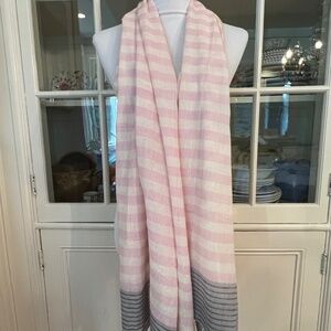 Meg Cohen Cotton Striped Scarf, Pink White & Gray, 28 x 73 Inches